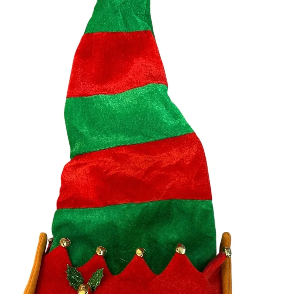 Giggling‎ Getup Elf Hat Red Green Striped Jingle Bells Adult Unisex Christmas